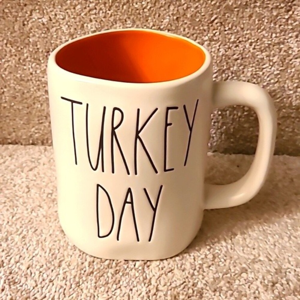 Rae Dunn "Turkey Day" Mug Cream with Orange Interior NEW!